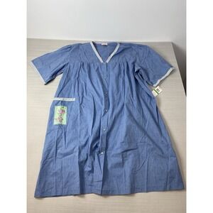 Vintage BARBIZON Night Gown Blue‎ Floral Embroidered Size 2X Cottagecore